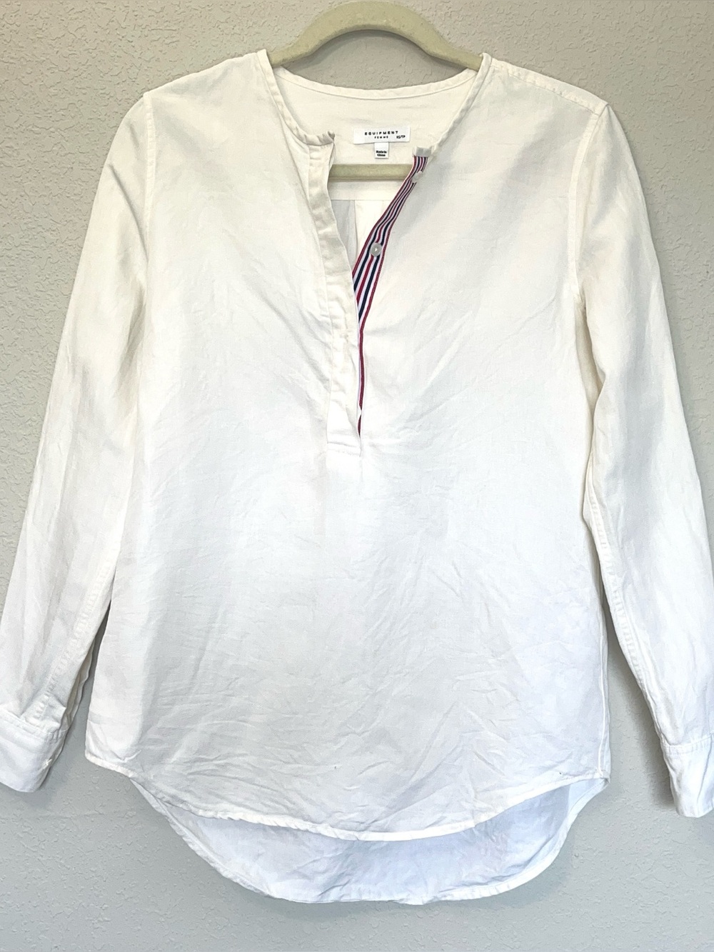 EQUIPMENT FEMME White Silk Linen Blend Long Sleeve Blouse Women XS Coastal Luxe